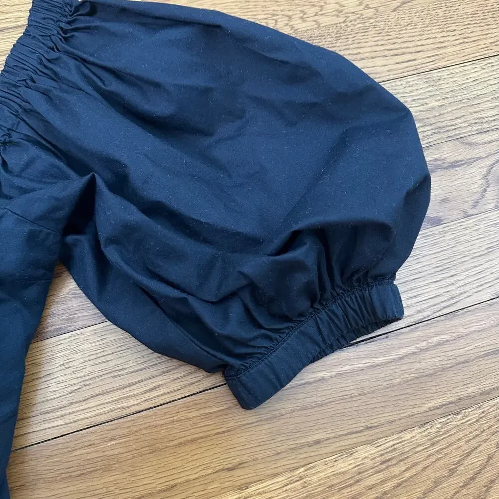 Abercrombie Black Cropped Smocked Puff Sleeve Blouse